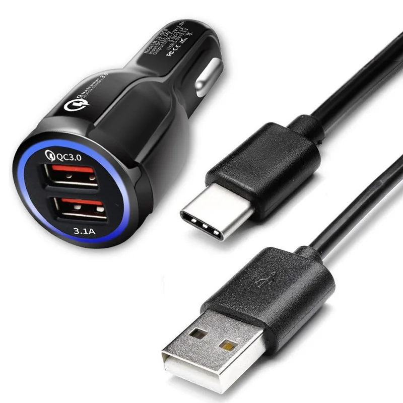 QC 3.0 Fast Car Charger For OnePlus 7 7T 8 8T POCO F3 F2 F1 M3 M2 X3 NFC Pro Redmi Note 10 9 Pro 3A Type C Car Charger Cable