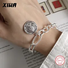 Queen Elizabeth, браслет для монет, для женщин, 925 пробы, серебряный, готический, роскошный, ручной работы, персонализированный, диск, звено, цепочка, браслет с шармом