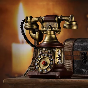 

[New] Vintage Sculpture Simulation Golden telephone saving pot model Statue Art Carving Resin artware Figurine Home Decorations