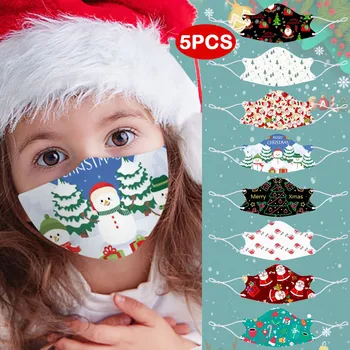 

5PCS Cotton Washable Reusable Face Mask Fashion Christmas Printed Children Mouth Cover Mouth Mask With Design Masque Mariage