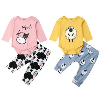 

Cute Newborn Baby Boy Girl Clothes Cartoon Animal Romper Loog Sleeve Jumpsuit Tops+Pants Set Cotton Outfits Infant Clothing Set