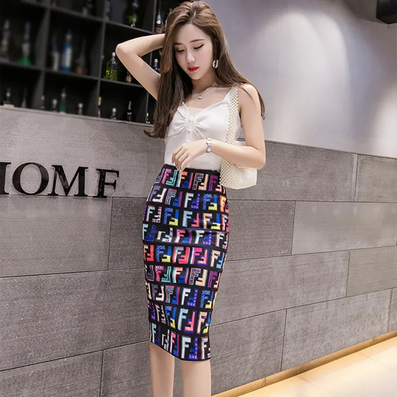 Сексуальная высокая талия Сплит Юбка Повседневная Женская печать юбки тонкая дамская облегающая юбка Уличная одежда