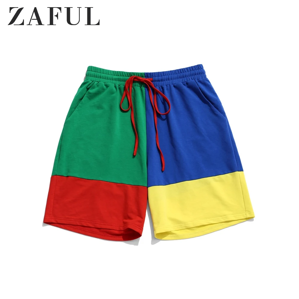 Мужские шорты ZAFUL, цветные, контрастные, с завязками на талии, короткие, плиссированные, передний карман, короткие, прямые, средняя талия, летние, повседневные шорты