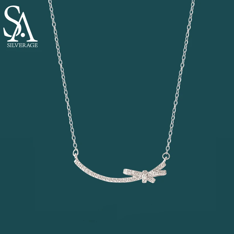 

SA SILVERAGE 925 Sterling Silver Light Luxury Niche Design High-grade Clavicle Chain Versatile Bow Necklace Women's 2021 New