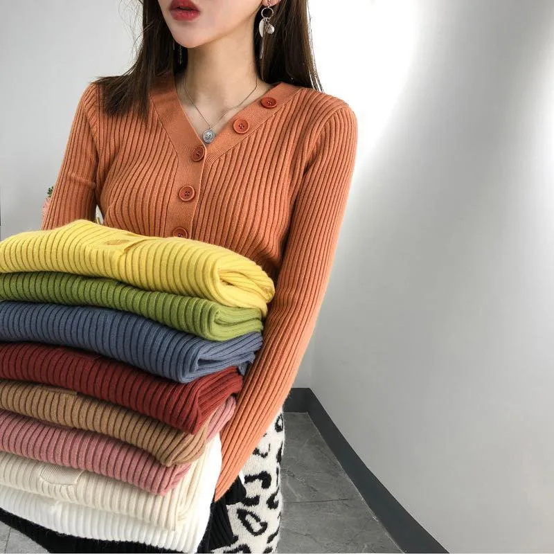 Autumn Knitted Black Sweater Women Casual Pure Bottoming Sweaters Women Button V-Neck Long Sleeve Pullover Autumn Knitted Black Sweater Women Casual Pure Bottoming Sweaters Women Button V-Neck Long Sleeve Pullover