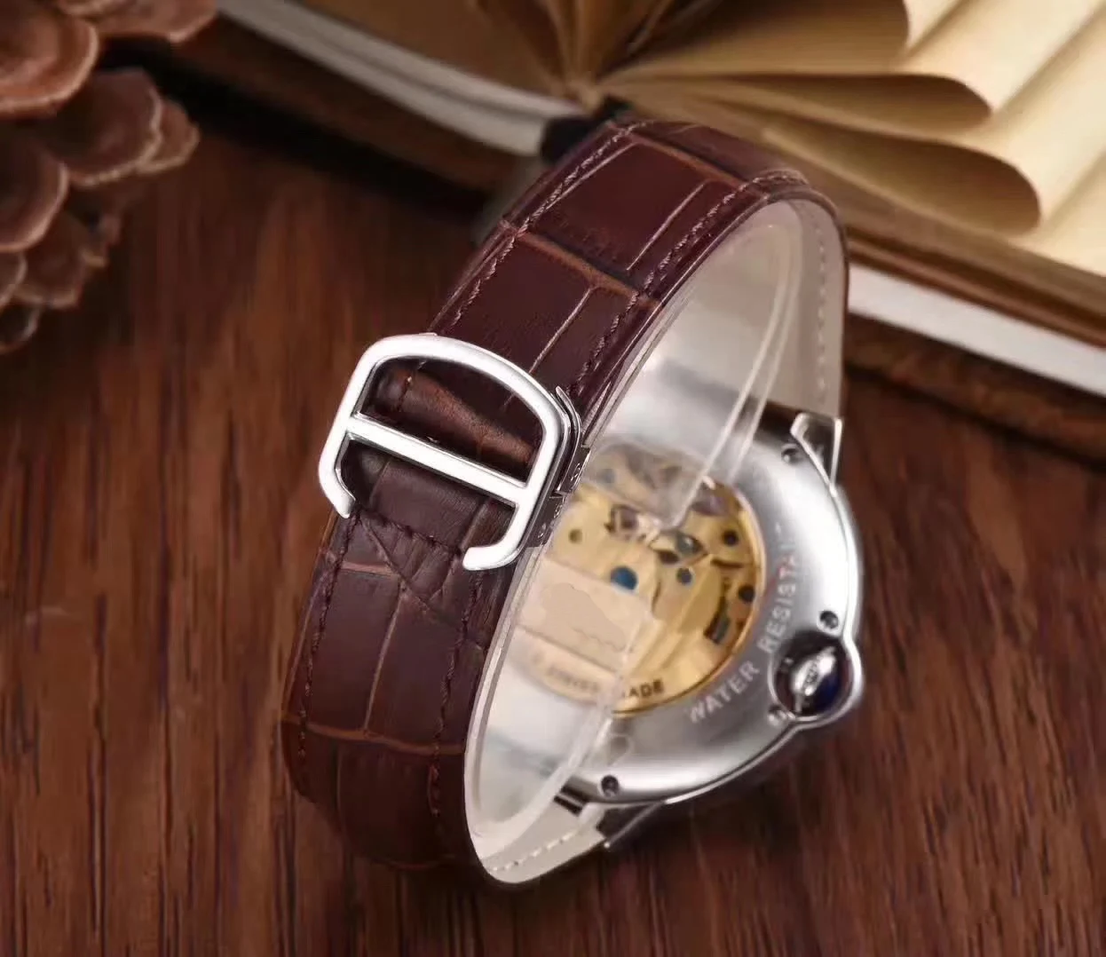 Famous Brand New Men Automatic Mechanical Watches Silver Rose Gold Rome Black Leather Tourbillon Sa