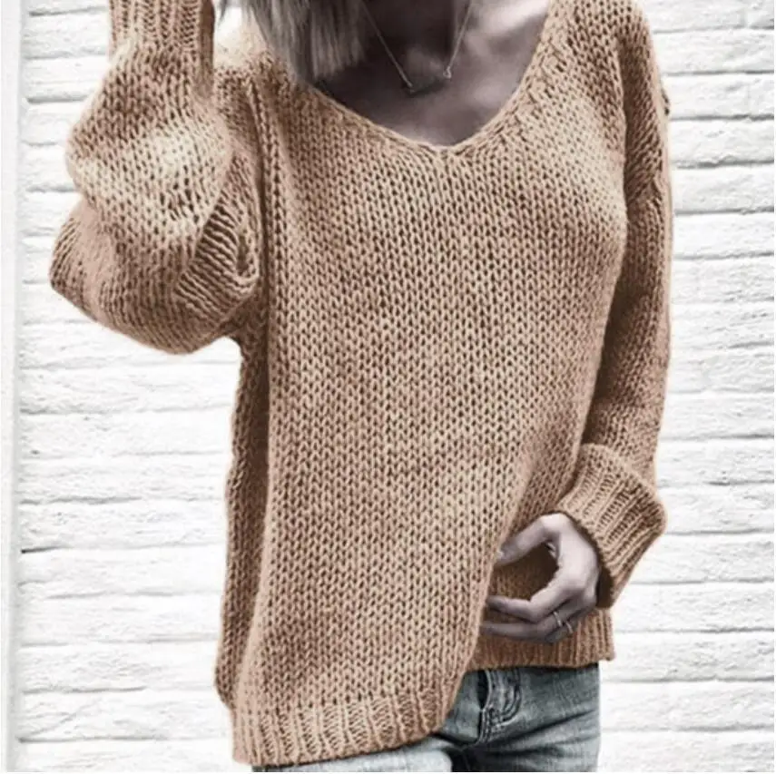 Женские однотонные свитера с v-образным вырезом, женская одежда и пуловеры, вязанная осенне-зимняя одежда, пуловер, джемпер, Pull Femme - Цвет: 001