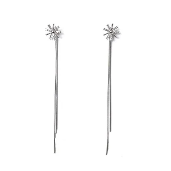 

S925 Pure Silver Needle Snow Ear Nail Woman Temperament Concise Long Fund Tassels Earrings Joker Exaggeration Earring