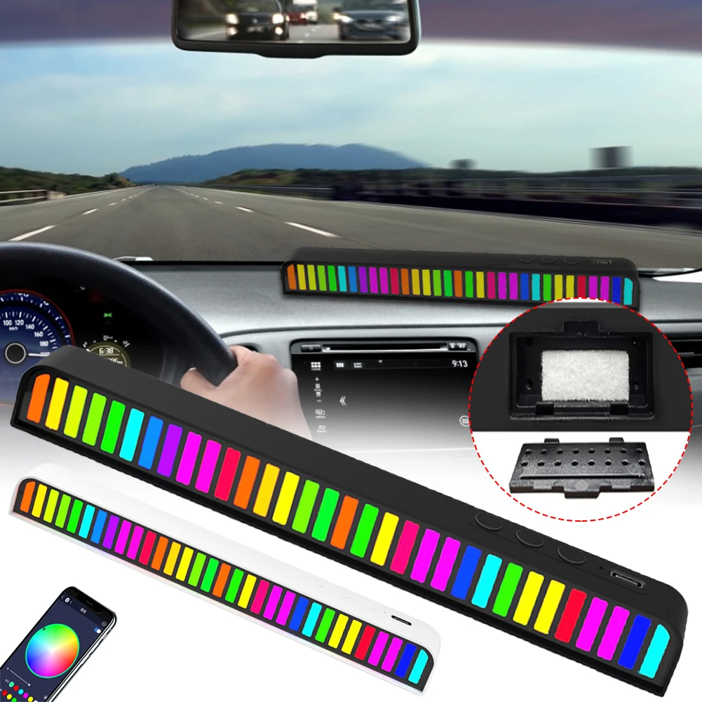 

Car LED Strip Light RGB Sound Control Voice-Activated Music Rhythm Light APP Control Rechargeable with Air Freshener Interior