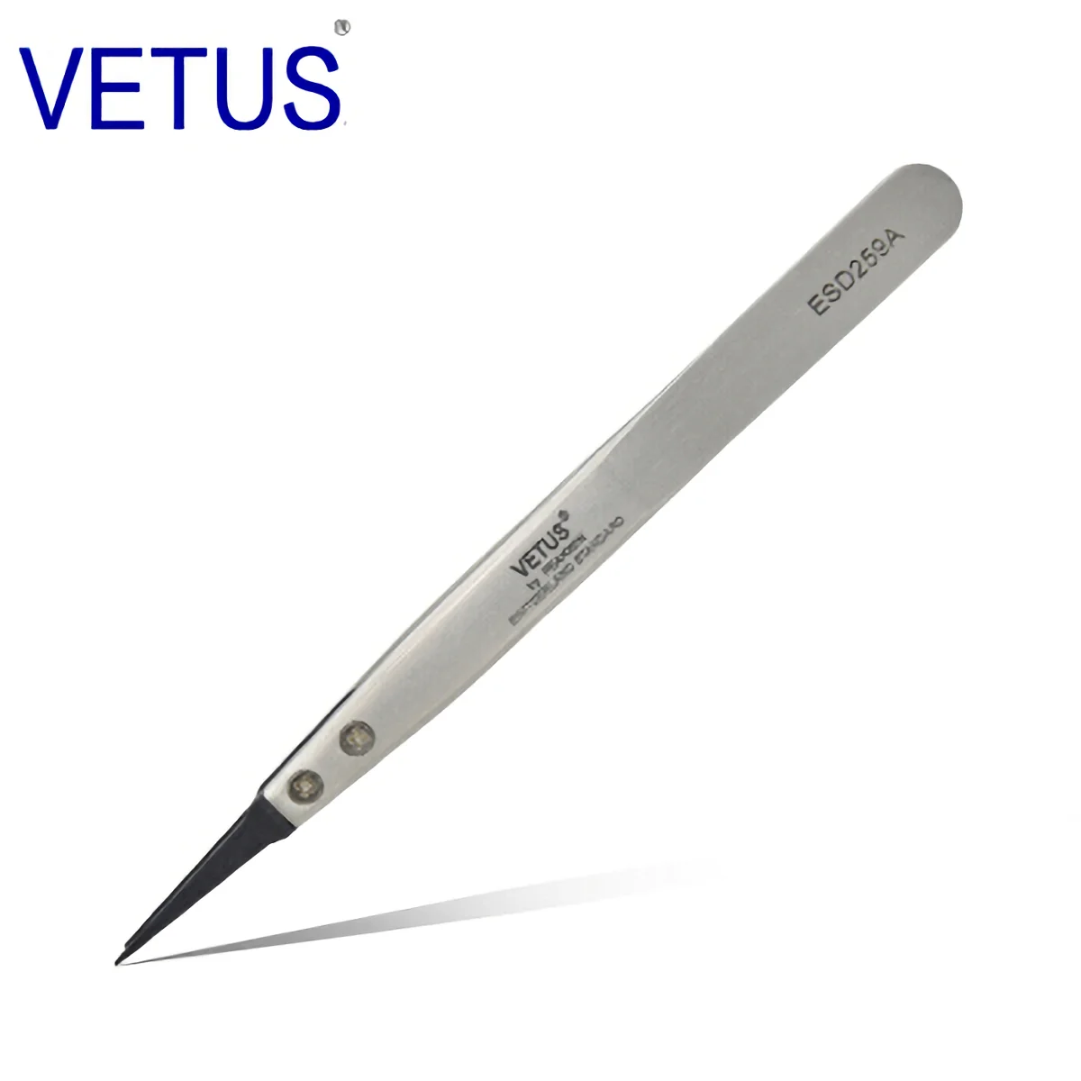 VETUS ESD-259A Interchangeable Head Anti-static Tweezers Stainless Steel Body Anti-static Carbon Fiber Conductive Plastic Head — view 2