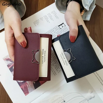 

Mini-Wallets Women Cat Kawaii Patchwork PU Leather Hasp Wallet Cute Ins Womens Short Purse Handy Korean Style Money Bag Fashion