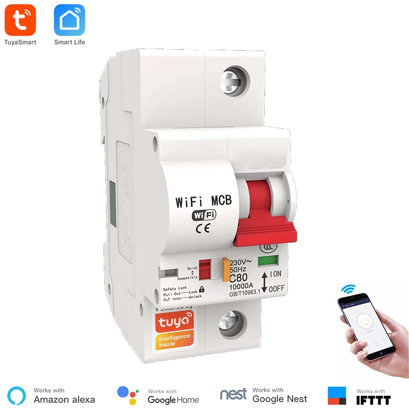 Interruptor de Circuito Proteção contra Curto-circuito Tuya Smart Disjuntor p - 2 3 4 Wifi Inteligente Interruptor Automático Sobrecarga Alexa 63a 1 - Image 2