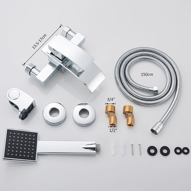 Gold Bathtub Faucet Waterfall Shower Faucet Wall Mounted Hot Cold Water Mixer With Hand Shower Set System For Bathroom 6