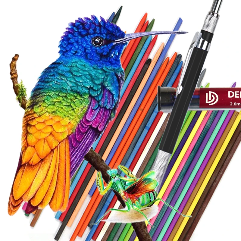 

DEDEDEPRAISE Press Mechanical Pencil 2.0MM & Leads 36colors Sketch Painting Colored Pencils Replacement Leads Automatic Pencil