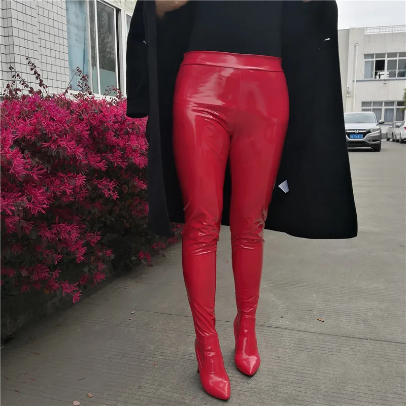Sexy Ladies Long Waist Pants Boots Women Patent Leather High Chunky Heels Side Zip Female Club Extreme Thigh Botas | Обувь