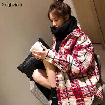 

Wool Women Plaid Coat Turn-down Collar High Quality Womens Coats Korean Style New Fashion Winter Clothes Kawaii Chic Comfortable