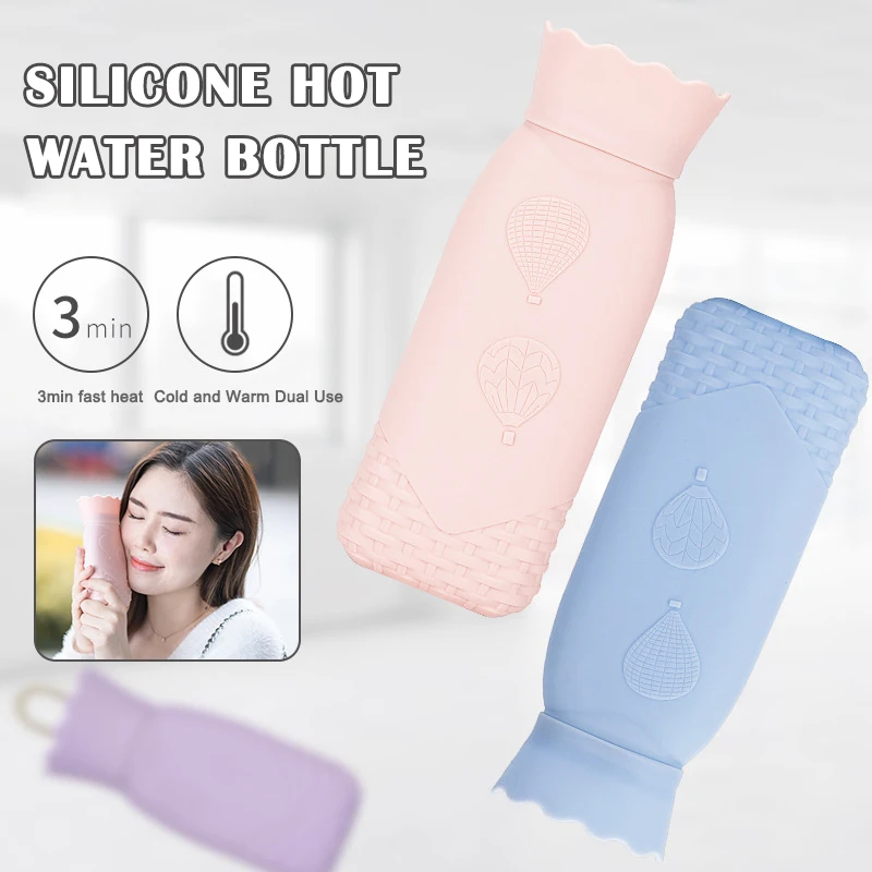 

Microwave Heating Bottle Environmental Silicone Hot Water Bag with Knit Cover Heat/Cold 2-Use HYD88