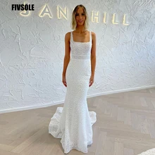

Fivsole Glitter Spaghetti Straps Long A-line Beach Wedding Dress Sleeveless Boho Mariage Bridal Gowns Vestidos Robe De Mariée