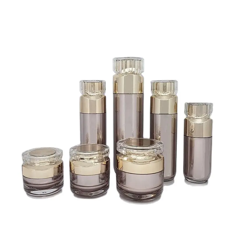 

6Pcs 15G 30G 50G Acrylic Cream Containers Empty Cosmetics Jars 30ml 50ml 100ml Lurury Gold Spray Lotion Pump Refillable Bottle