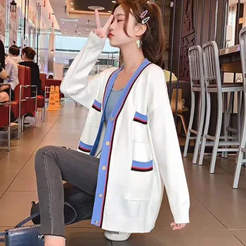 

Female Autumn Loose Cardigan Sweater Long Sleeve Knitted Open Stitch Fall Warm Knitwear Outwear Fashion Long Sleeve Ladies Coat