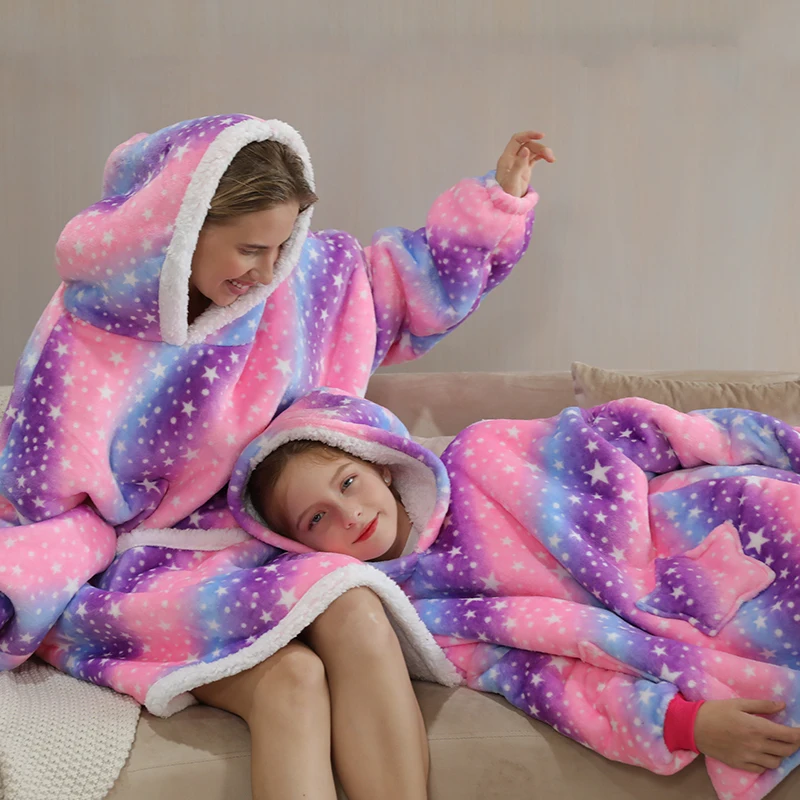 Family Hoodie Oversized Homewear Fleece Warm Sherpa Blanket Thick Girls Sleepwear ,if you need two Sweatshirt, please order two