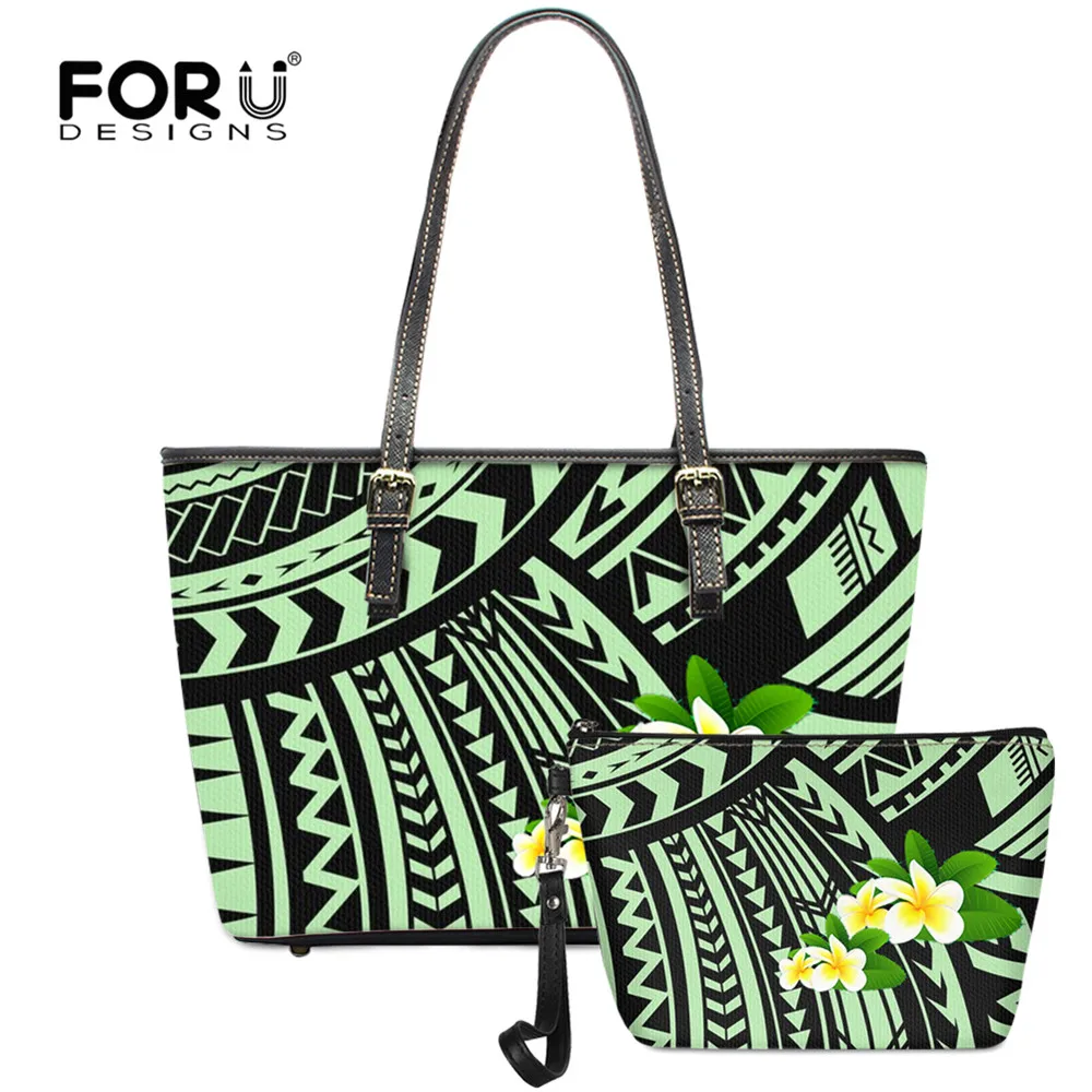 

FORUDESIGNS Traditional Ethnic Tribes Plumeria 2pcs Green Handbag Set Women Messneger Bags Luxury Ladies Tote Shoulder Bags 2020