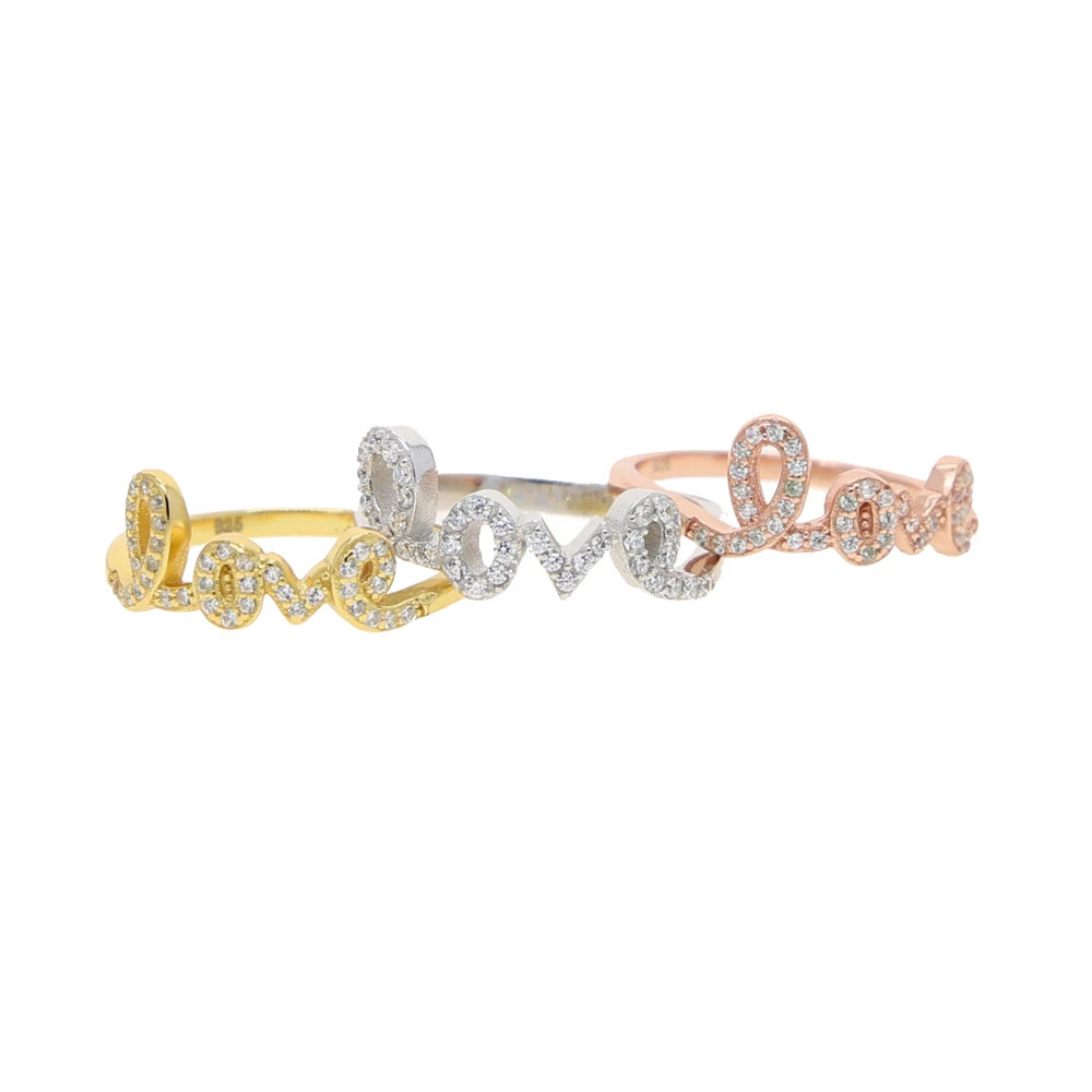 2022 Romantic Letter LOVE Rings for Women 100% 925 Sterling Silver Delicate Bling Cubic Zirconia Lover Ring For Valentine's Gift |