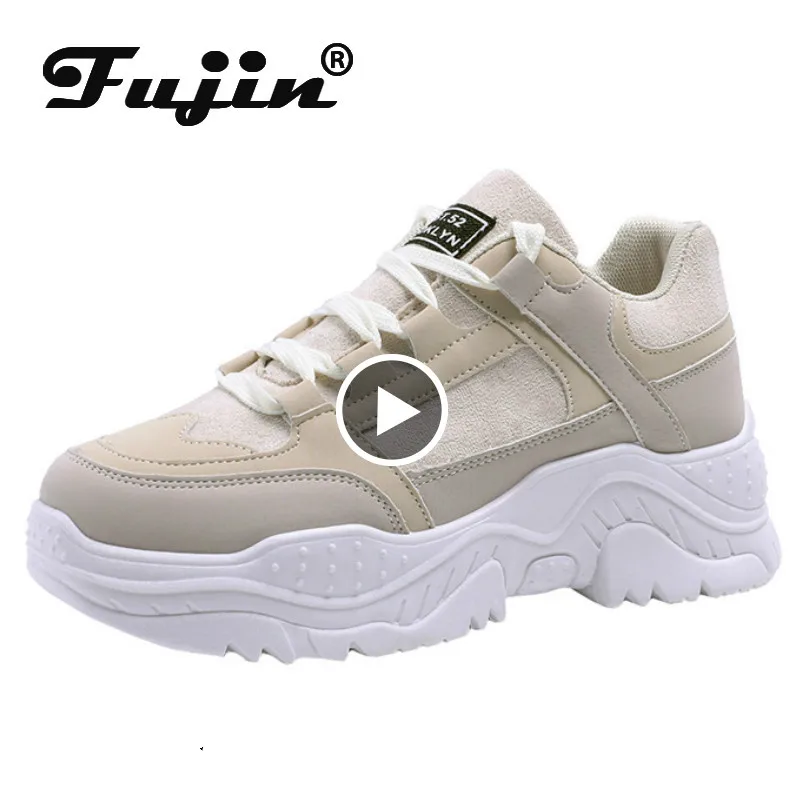 Женские кроссовки на платформе Fujin весенне Летние повседневные со шнуровкой и