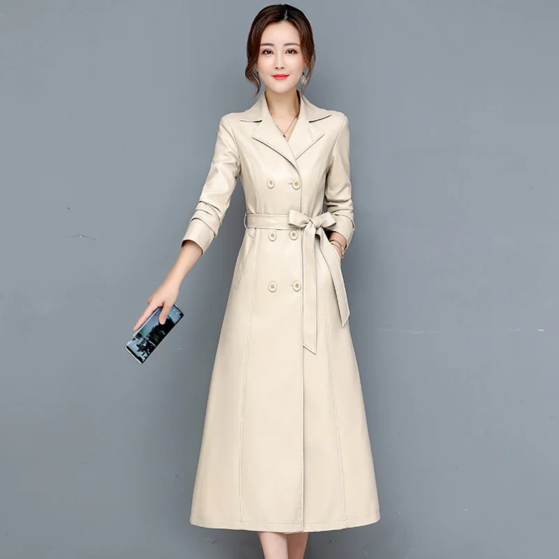 M-7XL New Women Sheepskin Coat Spring Autumn 2023 Fashion Double Breasted Long Jacket Sheep Leather Overcoat Suede Outerwear sanwood 2021 new spring autumn long women women outerwear winter clothing fashion double breasted belted warm slim elegant coat