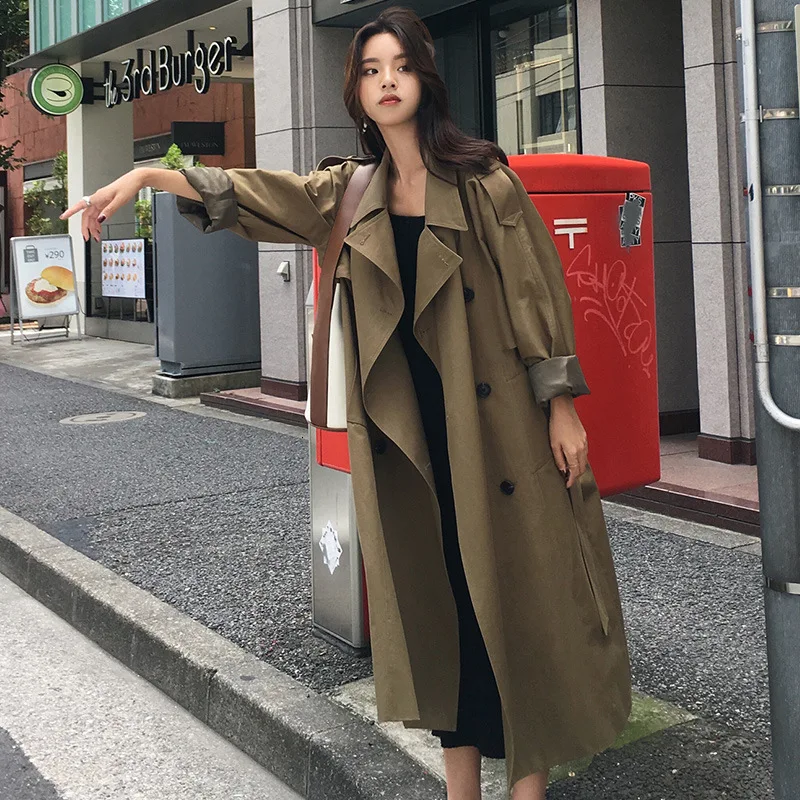 Army green LANMREM новые осенние и зимние, модные, однотонные, Цвет с длинным рукавом средней длины ветровка с лацканами Для женщин PA144 - Цвет: Army green