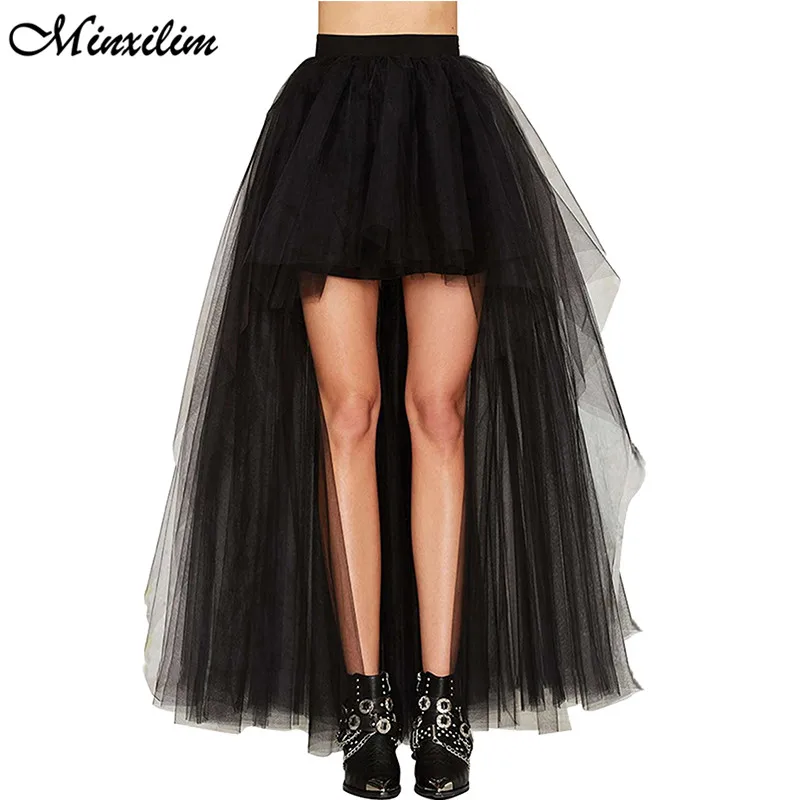 

Minxilim Sexy Solid Irregular Mesh Tulle Elegant Long Skirt Elastic High Waist Skirts Women Ladies Autumn Skirts Party Asymmetry