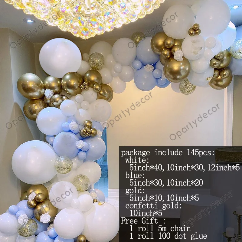 145 шт. Diy День Рождения вечерние украшения шар комбинации белого и синего цвета