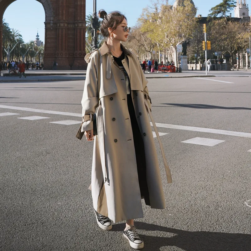 Autumn Women Long Splice Hit color Trench With