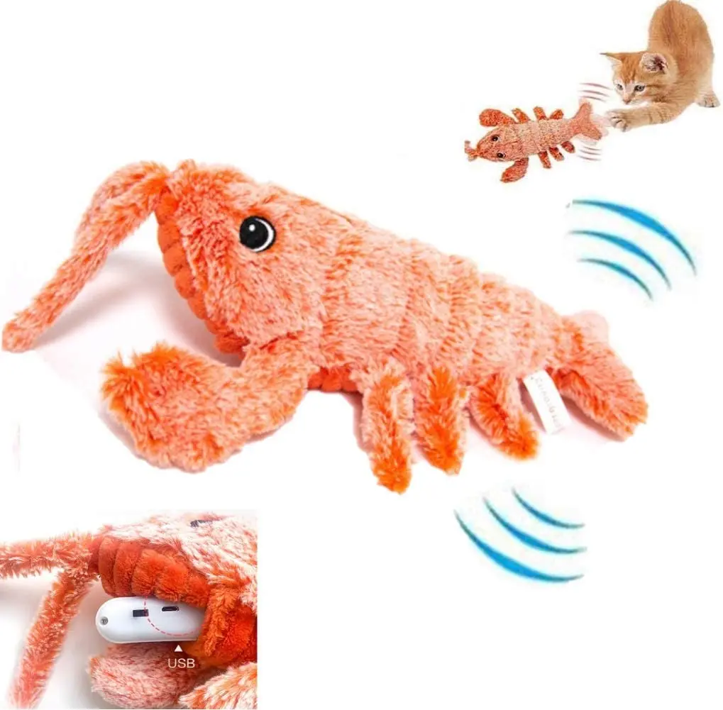 

1pcs Kids Pet Toy Electric Simulation Jumping Lobster USB Rechargeable Dog Cat Plush Toy Puppy Cat Squeak Toy Chew Toys