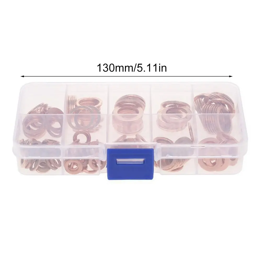 

200pcs M5-M14 Professional Assorted Copper Washer Gasket Set Flat Ring Seal Assortment Kit with Box For Hardware Accessories