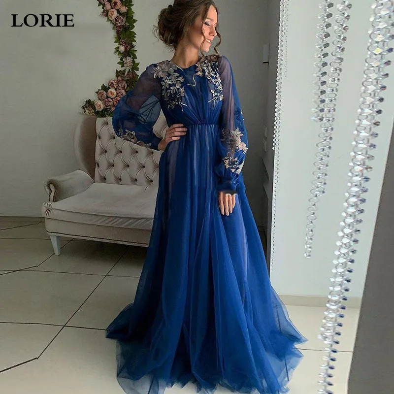 

LORIE Puff Sleeves Evening Dress Party Gowns Robe De Soiree Formal Prom Dresses Plunging 3D Flowers Beading Top Evening Gowns