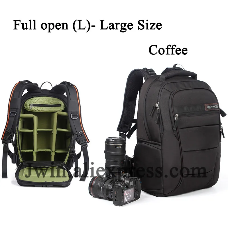 Coffee-Full open (L) CAREELL универсальная сумка большой емкости DSLR камера сумка Фото сумка камера рюкзак путешествия рюкзак для Canon Nikon sony Digital Cam - Цвет: Coffee-Full open (L)