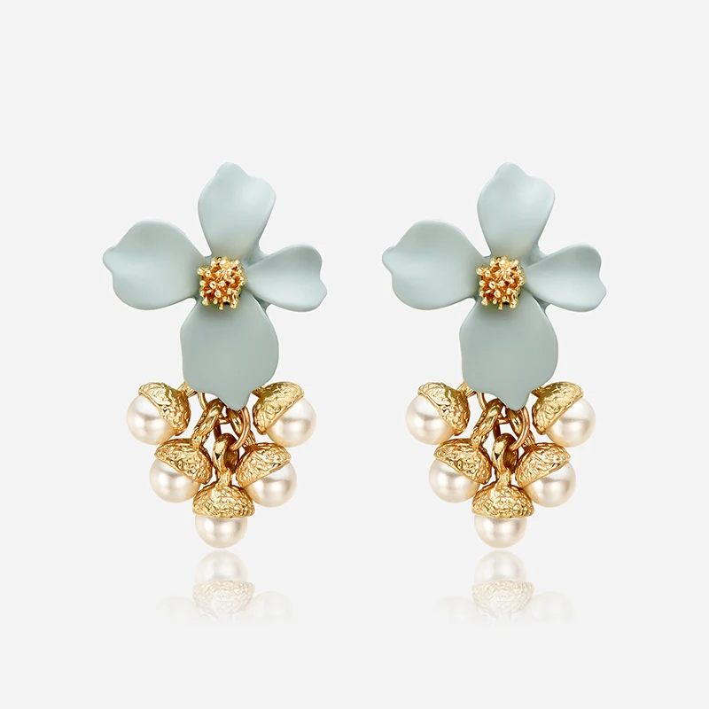 

2019 Fashion Partysu Women Small Pendant Earring Cute Flower Shpae Green Pink Earring for Women Charm Party Jewelry Gift