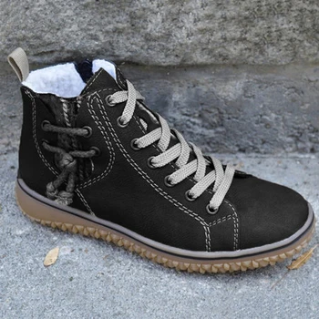 

Womens Boots Ankle PU Leather Lace Up Booties Womens Big Size Cross Strap Flats Winter 2020 Boots Fall Women Shoes Short