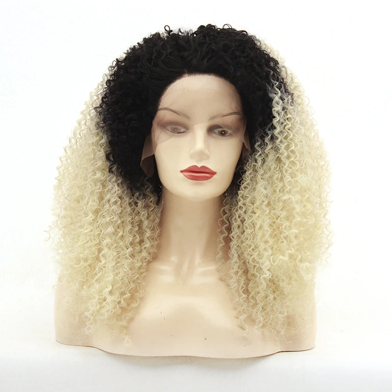 Натуральные волосы без клея темные корни Омбре блонд афро кудрявые синтетические парики на кружеве для женщин термостойкие