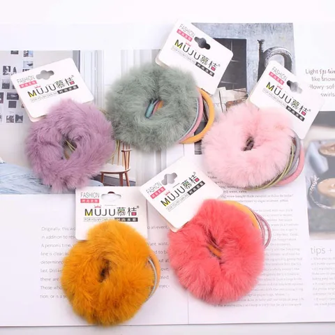 Style Fashion Tag Hair Accessory 4 Packs Plush Hair Rope Girl Tie Hair Rope Rubber Band Trend Woman Accesories