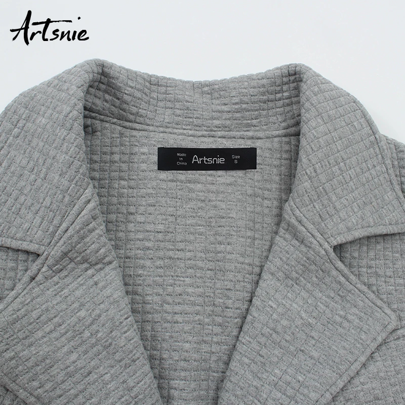 Женская уличная куртка Artsnie серая Повседневная с отложным воротником и длинными