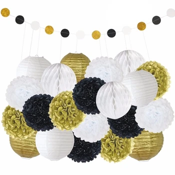 

22Pcs Decoration Supplies Round Paper Lantern Paper Flower Ball Honeycomb Ball Set for Home Party Wedding Decoration Hanging Pap