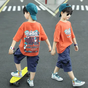 

Childrenswear Boys' Short-sleeved Suit Summer-Season Sports 2020 New Style Middle and Large Children shuai yang Gas Korean-style