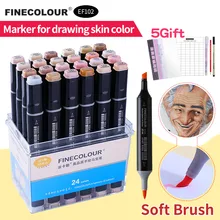 Finecolour кожи волос Цвета арт мягкая маркер кисть набросок ручка для рисования манги двойной набор наконечников портрет 12/24/36 постоянного на спиртовой основе маркер