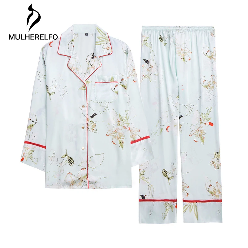 Pijama Mujer Verano; комплект из двух предметов с длинными рукавами; шелковые пижамы с принтом Hogar Traje De Dos Piezas Para Mujer; дышащие пижамы для женщин