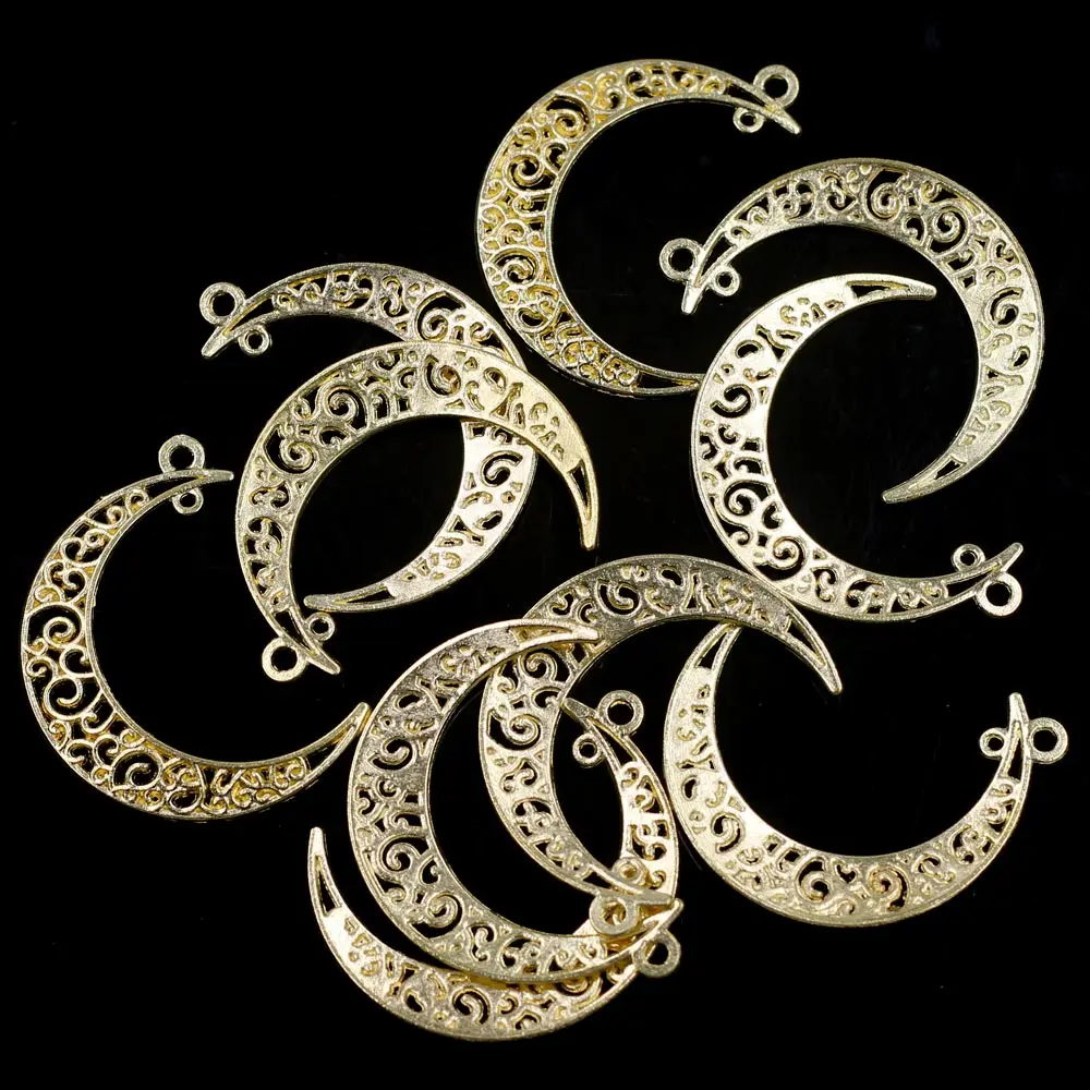 50Pcs Pendants Moon Heart Hollow 2 Holes Connectors For Charm Necklaces Jewelry DIY Findings 4x3cm