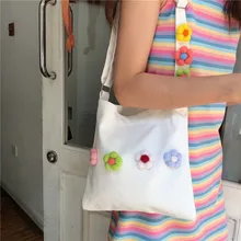 Новая повседневная сумка на плечо из овечьей шерсти, большая вместительность, простая сумка для покупок, милые высококачественные сумочки с цветочным принтом для девочек, холщовые сумки-тоут