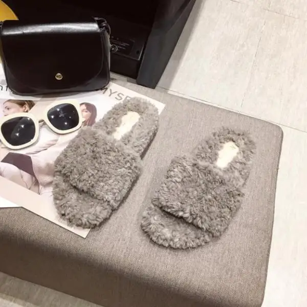 Women's Slippers Flock Slides Shoes Pokemon Plush New Fur Flat Fabric Autumn Basic Rubber Rome Bonded Leather Cotton - Цвет: 2