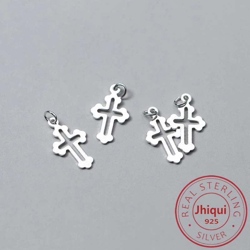 4pcs 925 Sterling Silver Hollow Cross Charm Pendant for Diy Bracelet Necklace Making Fine Jewelry Finding | Украшения и